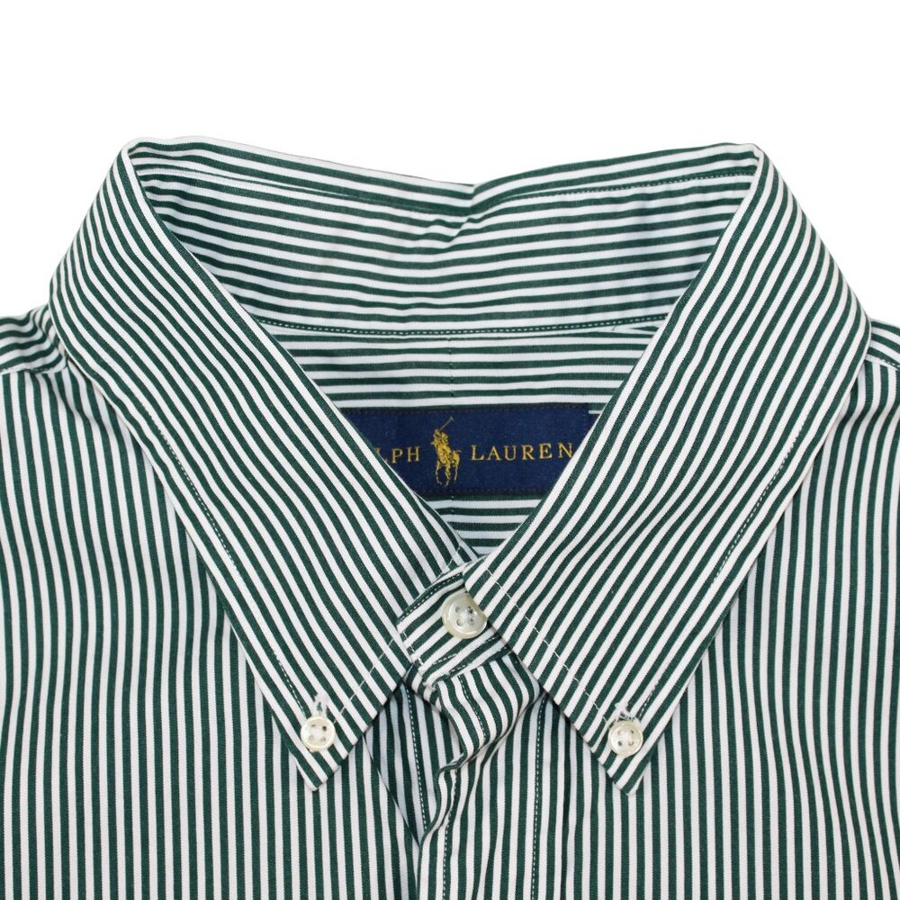 Ralph Lauren Mens XL Button Down Dk Green Striped Dress Shirt Office Travel - Picture 6 of 9
